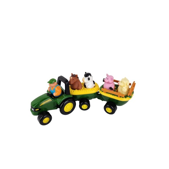 ERTL John Deere Animal Sounds Hayride Set Toy Tractor Wagon Farmer Farm Animals - Picture 1 of 5